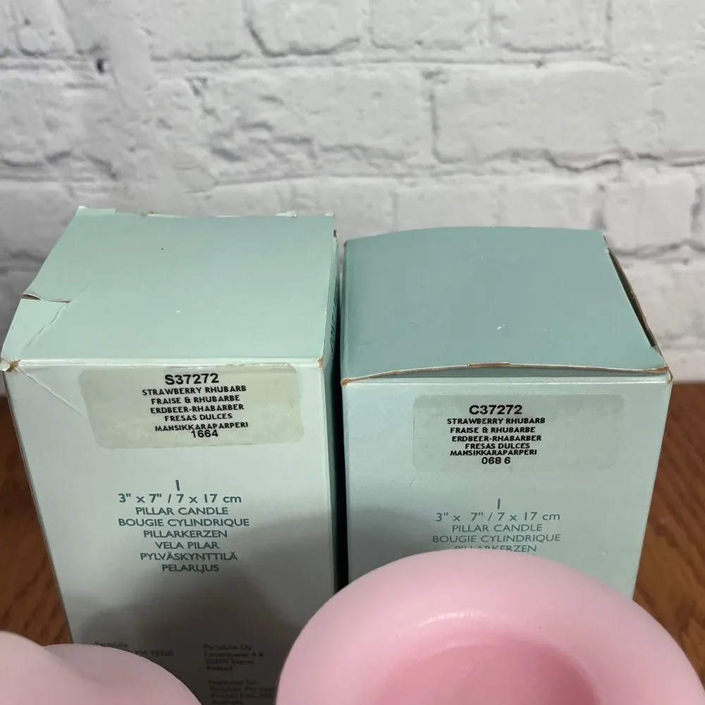 PARTYLITE Strawberry Rhubarb 2  Pillar Candles Retired Size 3” x 7” see details